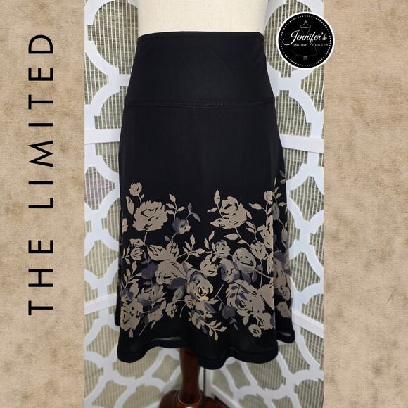 The Limited NWT 100% Silk Black Tan Gray Floral A-Line Vintage Skirt Size 8 - Picture 1 of 10